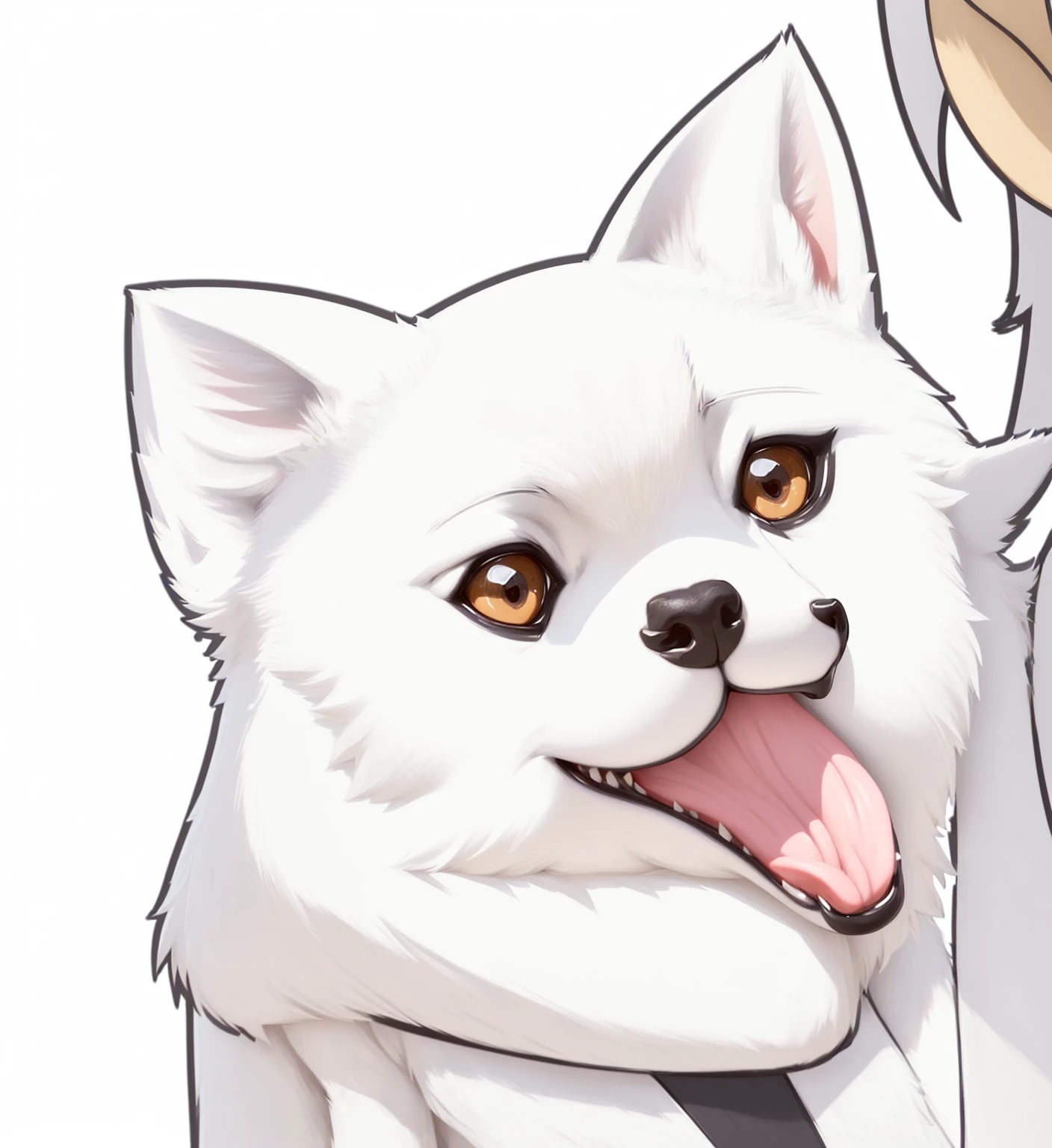 Cartoon characters with a white dog and a man in a white shirt, Additional Details, Anthropomorphic Shiba Inu, ( ( Extremely detailed ) ), wow wow detail, Dog, A black face, White-haired dogs, hyper detail illustration, illustration sharp detail, Kazuma Koda, Deer Meet, Additional Details more details
