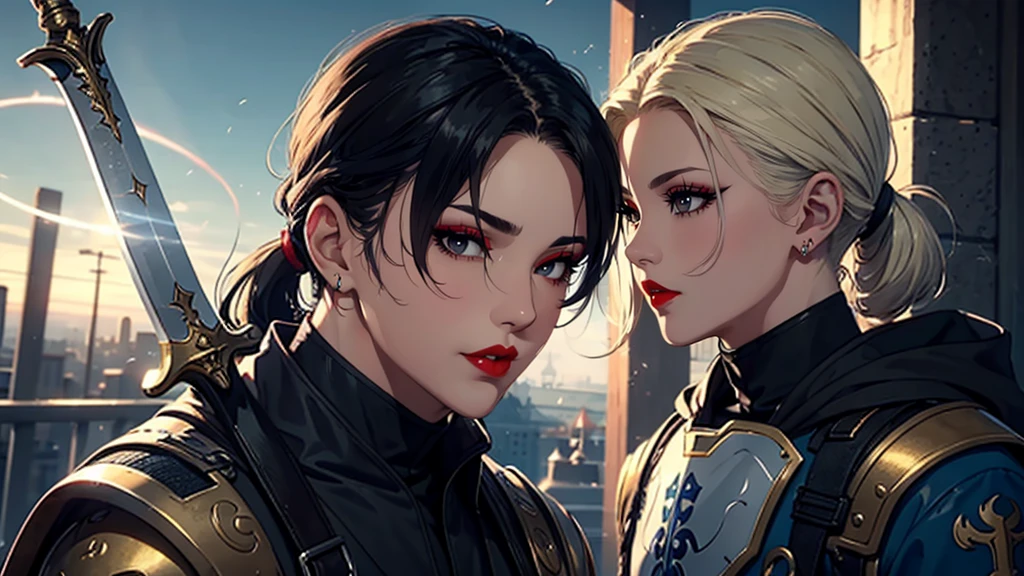 ,A man,saints,There is a halo behind this,sacred,Correct proportions,Facial details,swordsman,High Ponytail Hairstyle,Neck details,Adam'apple,Blue Suit,joke,Blue robe,Clothing details,transfer,Long sleeve,Game quality,fencing,Ray Tracing,Ray Tracing,Delicate glow,CG Rendering,Hair details,Black long hair,blue eyes,Handsome,Handsome,(The feeling of youth),The costumes are complicated,Perfect composition,Refinement,high quality,More details,Lots of details,Complex background,Sense of atmosphere,