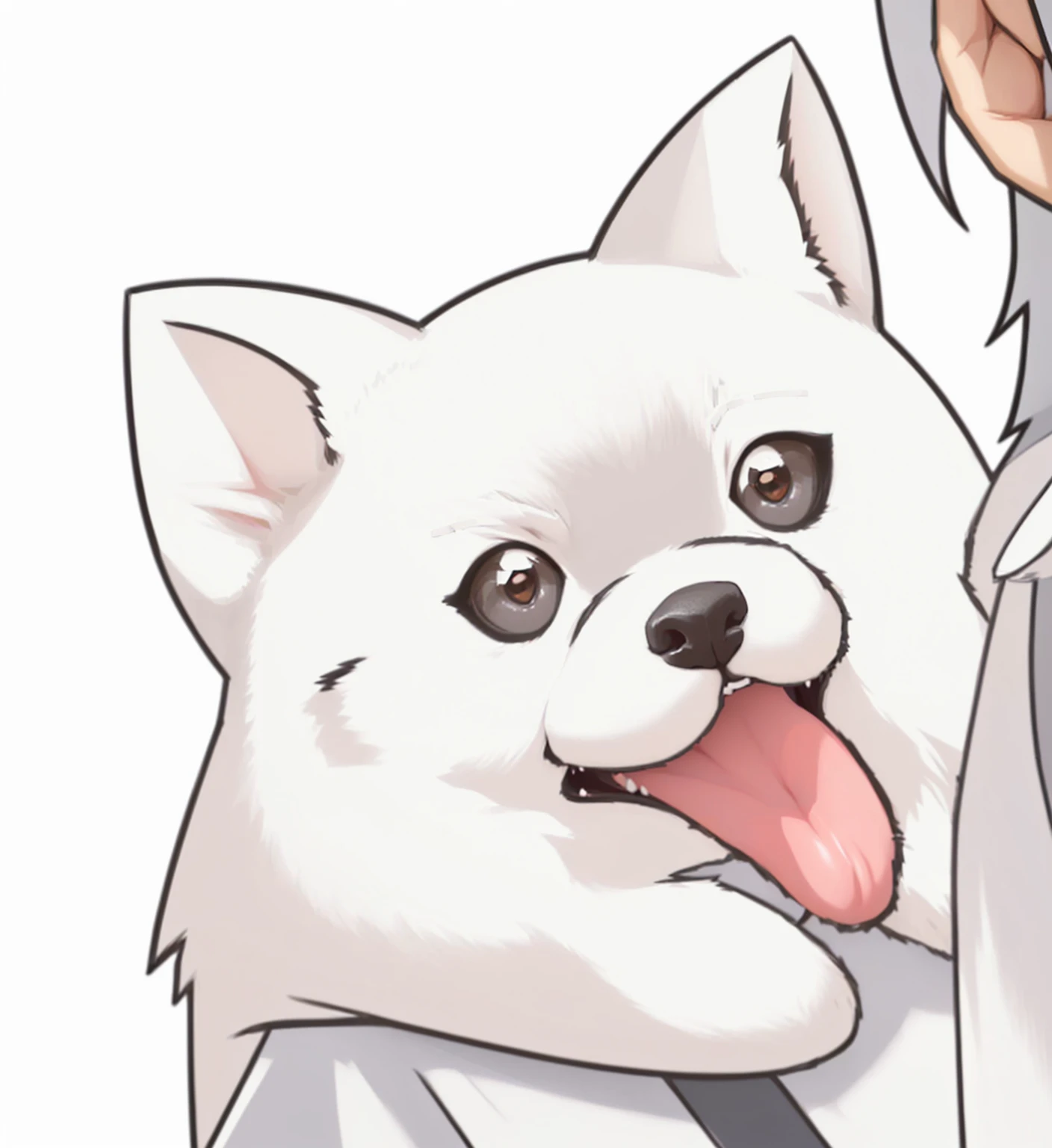 Cartoon characters with a white dog and a man in a white shirt, Additional Details, Anthropomorphic Shiba Inu, ( ( Extremely detailed ) ), wow wow detail, Dog, A black face, White-haired dogs, hyper detail illustration, illustration sharp detail, Kazuma Koda, Deer Meet, Additional Details more details
