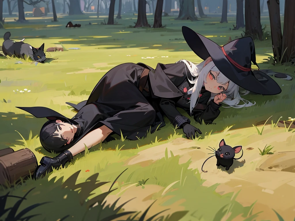 Black cat brings a lay witch a dead mouse
