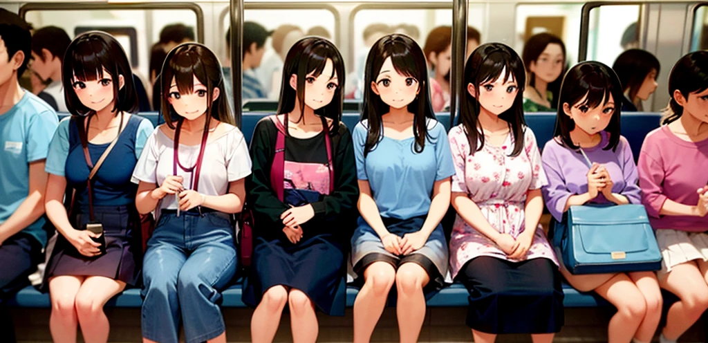 crowded train、Lots of high school girls、Summer clothes