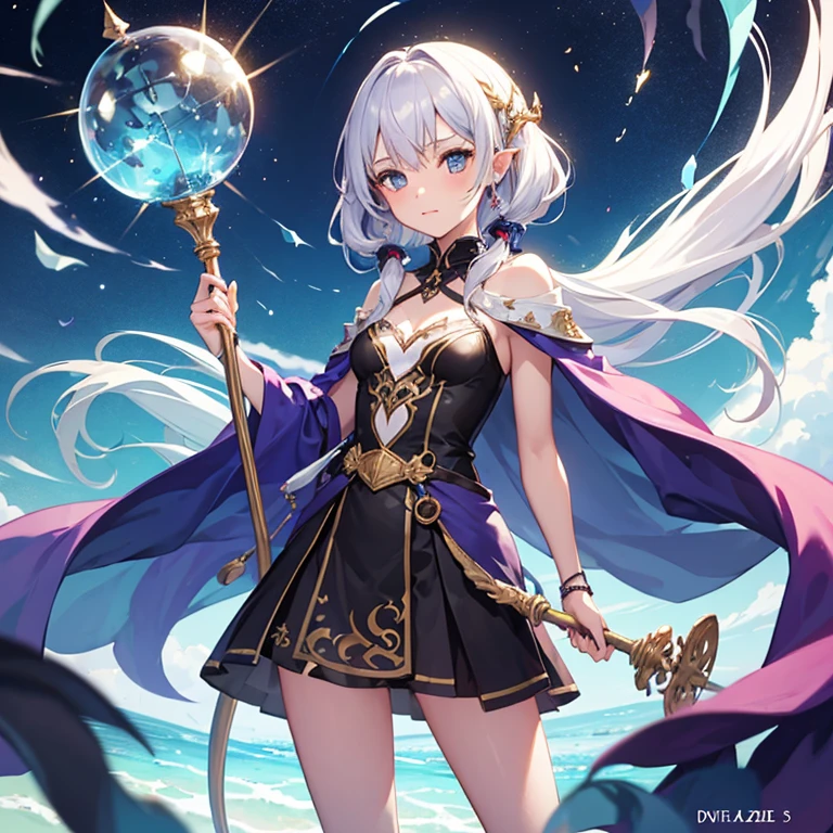One Girl Wizard No hood One straight two-handed staff Ice Magic child Clothes