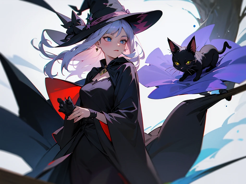 Black cat and lady witch