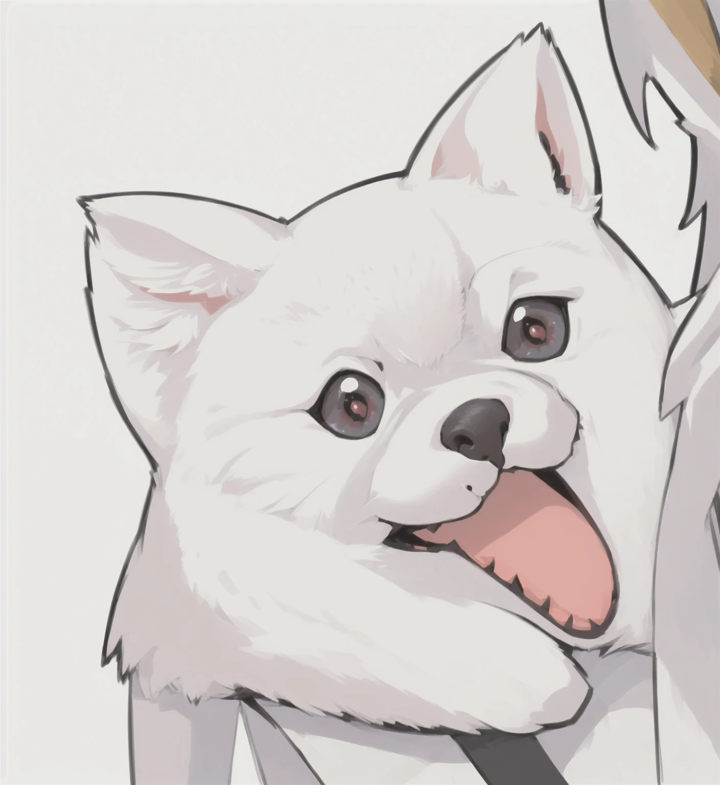 Cartoon character with a white dog with additional details, Anthropomorphic Shiba Inu, ( ( Extremely detailed ) ), wow wow detail, Dog, A black face, White-haired dogs, hyper detail illustration, illustration sharp detail, Kazuma Koda, Deer Meet, more details
