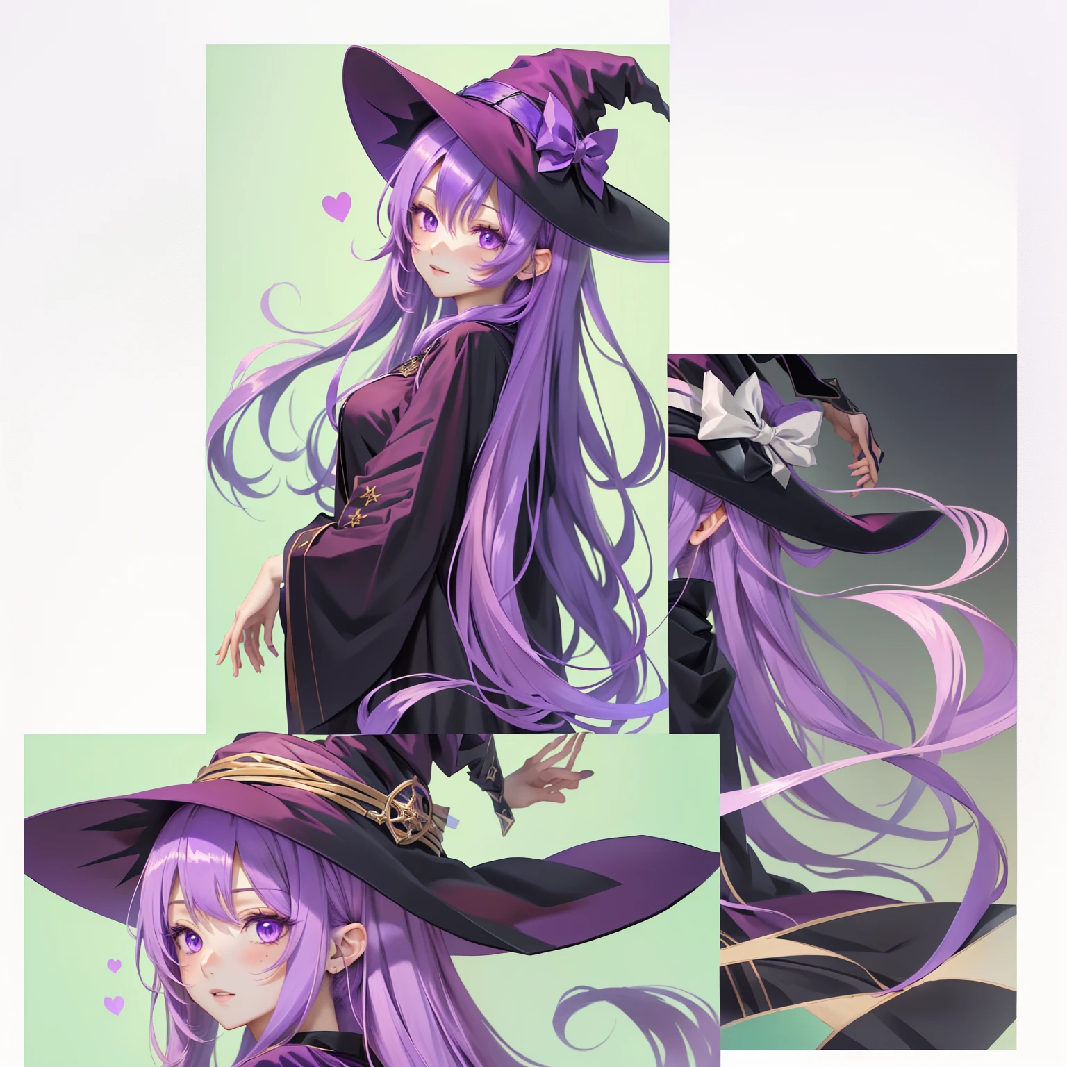 Anime character with long purple hair and a witch's hat, Frivolous anime witch casting a spell, portrait of a young witch girl, Gwaiz, side portrait dark witch, witch girl, Stylish Dark Witch, Astral Witch Outfit, by Shimo, artstation pixivでトレンド, Gwaiz on pixiv artstation