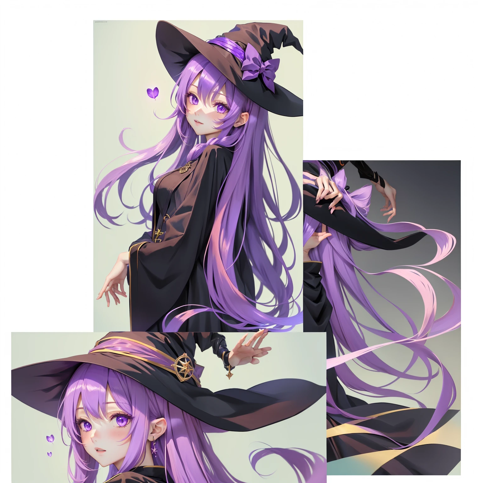 Anime character with long purple hair and a witch&#39;s hat, Frivolous anime witch casting a spell, portrait of a young witch girl, Gwaiz, side portrait dark witch, witch girl, Stylish Dark Witch, Astral Witch Outfit, by Shimo, artstation pixivでトレンド, Gwaiz on pixiv artstation