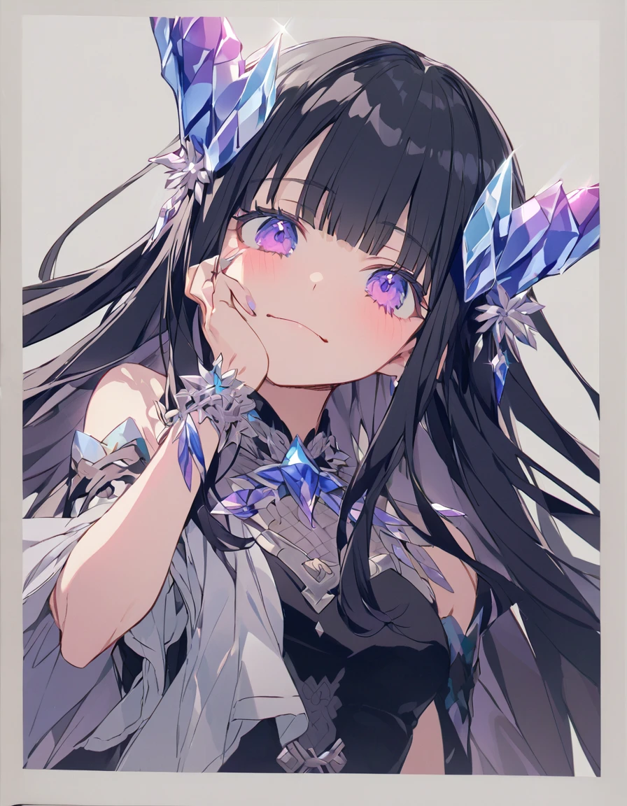 Place your hand on your cheek Perfect Fingers Insanely embarrassing Crystal Horn Shining Crystal Black Hair