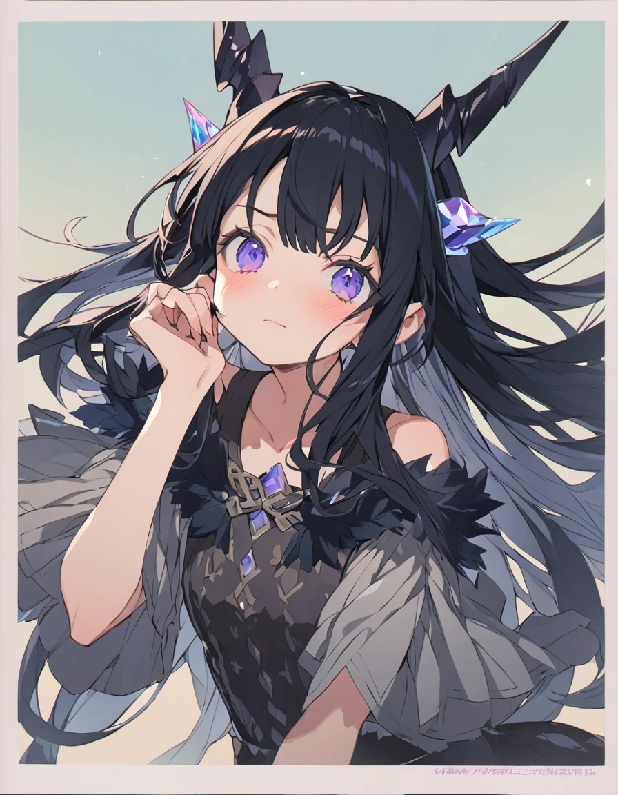 Place your hand on your cheek Perfect Fingers Insanely embarrassing Crystal Horn Shining Crystal Black Hair