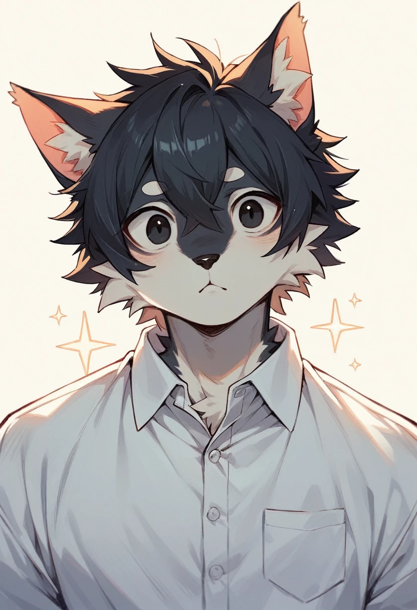 Anthropomorphic Cat,White shirt,4D anime style,black eyes