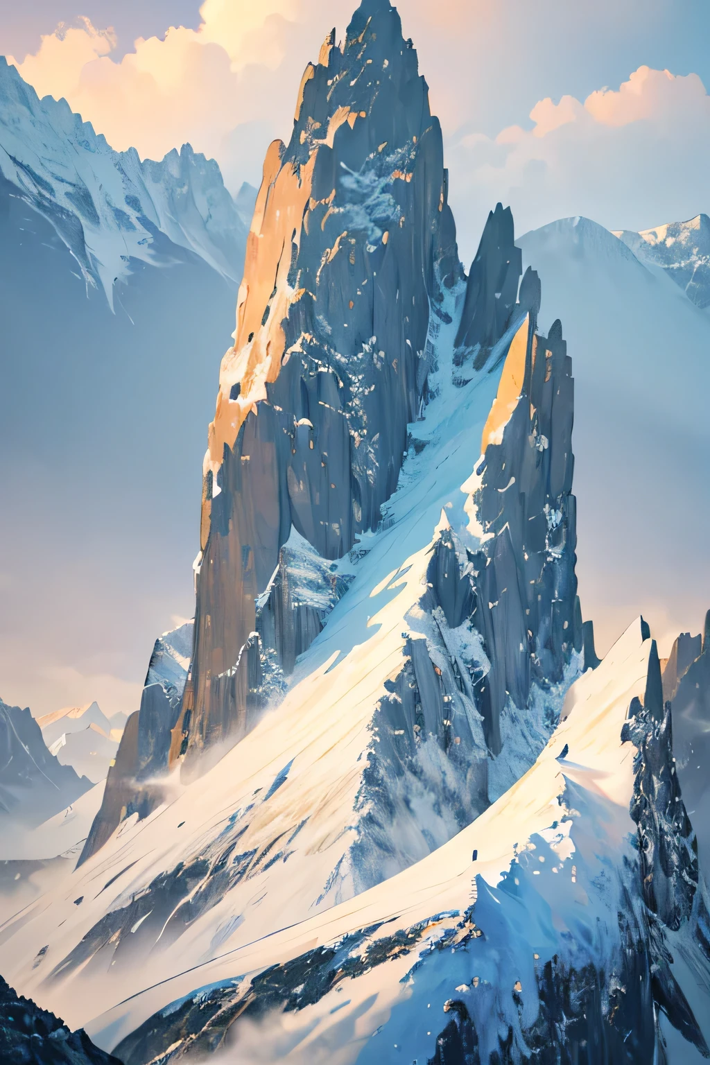 Majestic mountain range, towering snow-capped peaks, intricate rock formations, serene landscape, vibrant autumn foliage, misty atmosphere, clean lines, ultra-detailed, realistic, 8K, HDR, UHD, studio lighting, sharp focus, physically-based rendering, extreme detail description, professional, vivid colors, bokeh, atmospheric, soft lighting, warm tones, elegant.