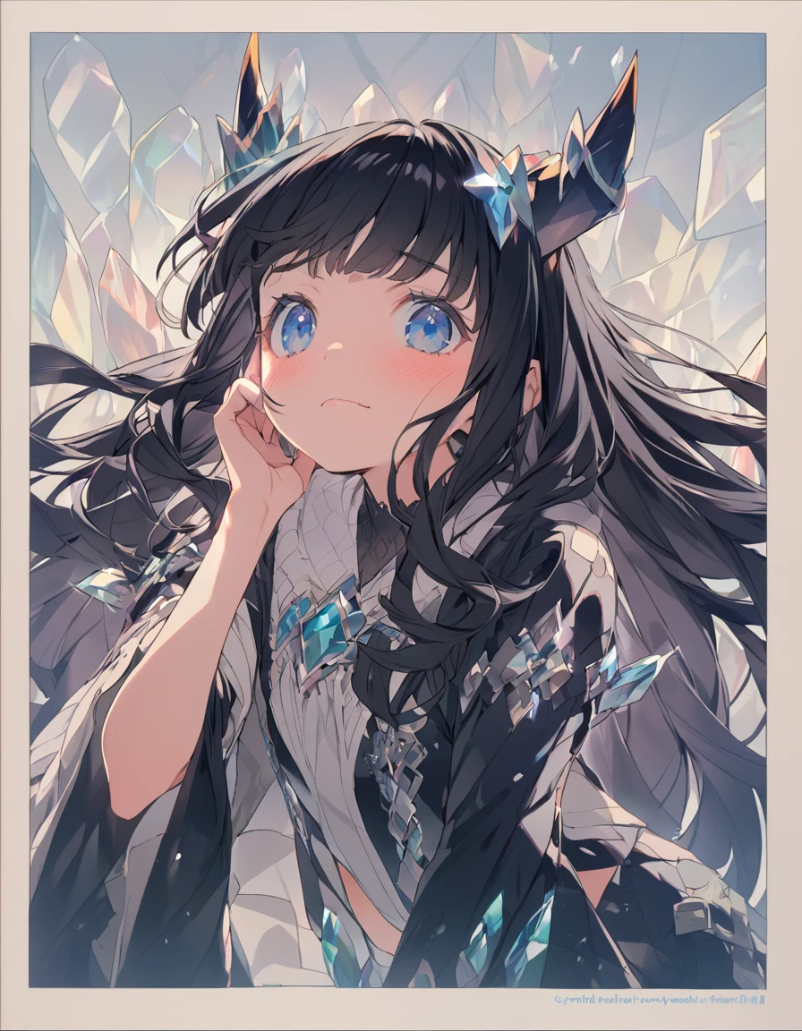 Place your hand on your cheek Perfect Fingers Insanely embarrassing Crystal Horn Shining Crystal Black Hair