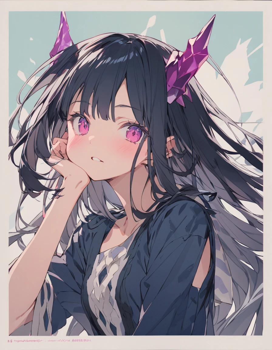 Place your hand on your cheek Perfect Fingers Insanely embarrassing Crystal Horn Shining Crystal Black Hair