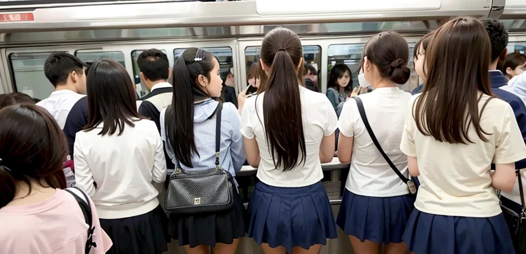 Elementary school AV actress,Show your ass，School uniforms，Young，bangs，(nsfw:1.2)，on the train