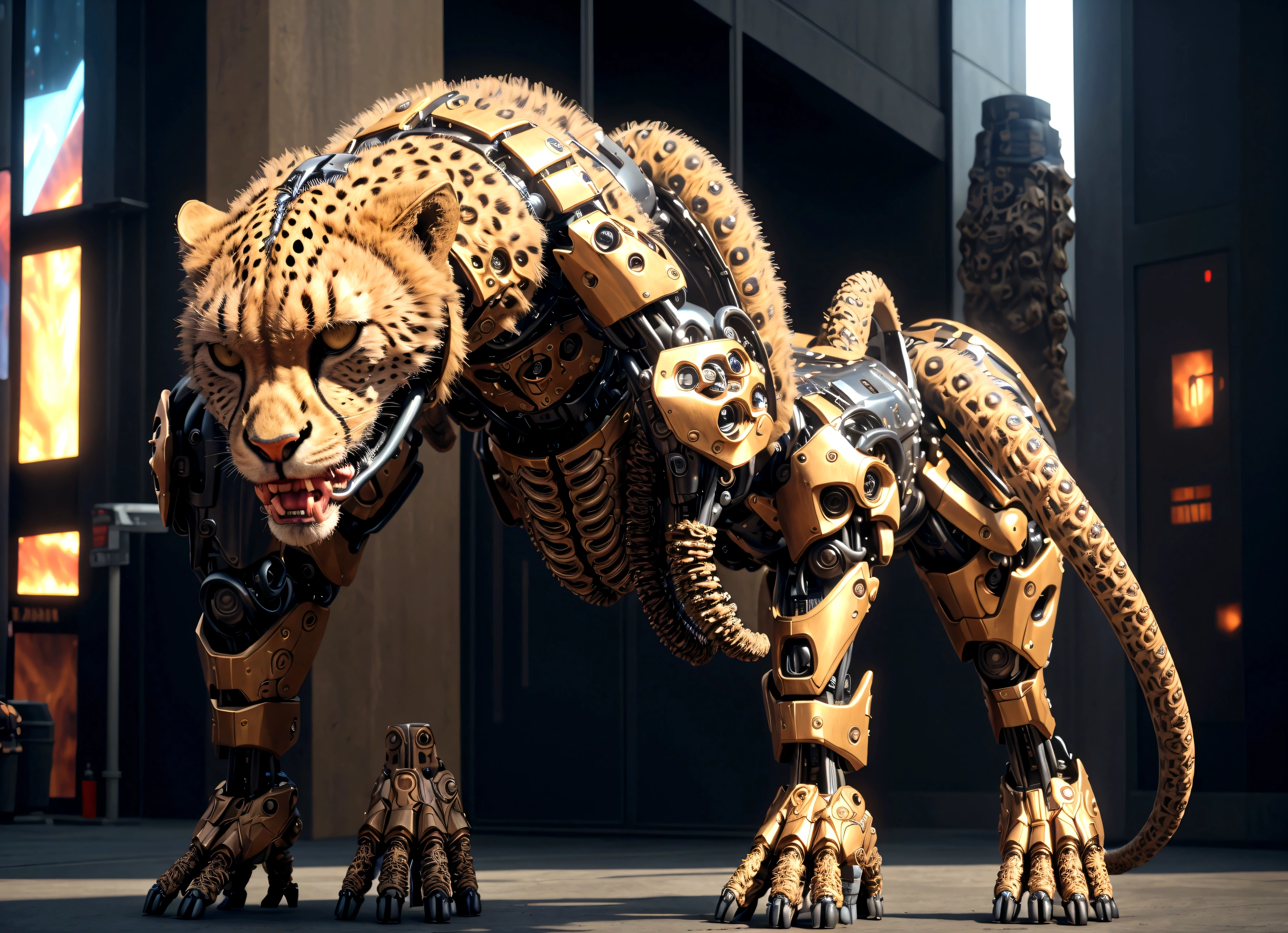 a humanoid transformer robot in cheetah mode, cheetah beast mode (curious look on face, extending many mechanical tentacle penises), restraining a startled naked woman and probing her (mouth pussy and anus) with curiosity and enthusiasm, downtown new york, (best quality,4k,8k,highres,masterpiece:1.2),ultra-detailed,(realistic,photorealistic,photo-realistic:1.37),concept art,highly detailed, 8k, photorealistic, cinematic lighting, vibrant colors, dramatic pose, hyperrealistic, intricate details, cinematic composition