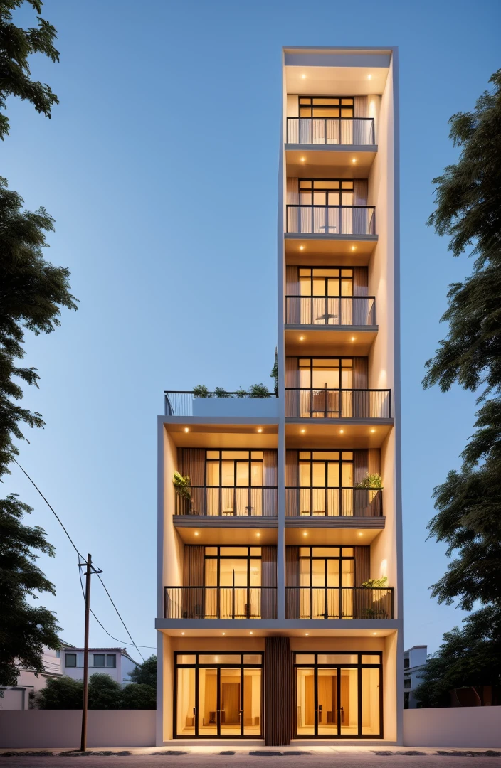 Perspective of a modern house with a large enough front yard, main materials are light yellow walls, stone and wood, a road running in front of the house, (RAW photo, real, best quality, masterpiece: 1.2), current view modern minimalist, 1 street in front of house, shime ring light, indoor brightness:1.2, dynamic lighting:1.3, (hyper-realistic, photo-realistic:1.2), high quality, daylight, contrast high:0.5 perfect light, Archdaily, contemporary masterpiece award, award winning contemporary, beautifully designed masterpiece, spacious modern mansion, modern neo-traditional, wide angle exterior 2022 , mid-century modern, contemporary home, stylish modern feel, long front view, award-winning modern design, stunning lines, residential, exquisite details, indoors gently:1.3