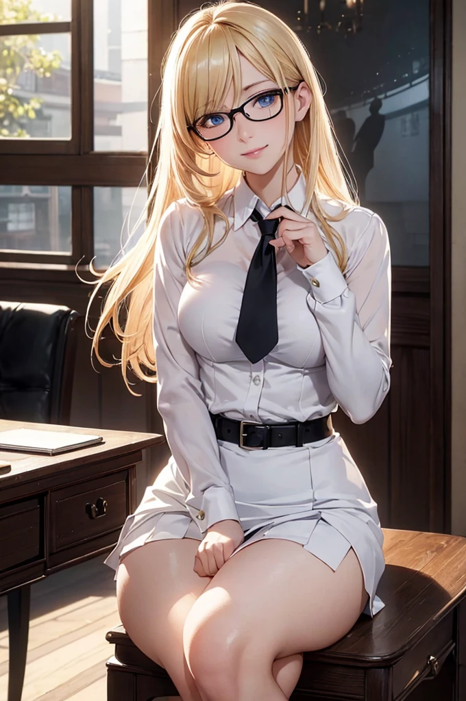 Masterpiece, 最high quality, high quality, High resolution, high quality texture, high quality shadows, High resolution, Beautiful details, Detailed CG, Detailed Texture, Realistic representation of face, Realistic, colorful, delicate, Cinematic Light, Side light, Lens flare, Ray Tracing, sharp concentrated, (1 Girl,concentrated:1.3), ( Intricate details, compensate, PureErosFaceV1:0.5), (細部まで美しいdelicateな顔, 緻密で美しいdelicateな瞳, Perfect  Proportions, Dense skin, Optimal ratio of four fingers to one thumb, Arms under chest, Modest chest, Wide Hips, Smooth upper abdomen, 30 years old, blue eyes, glasses,cabin attendant uniform,,white blouse,tight fitting black skirt,black stockings, study, wooden desk, wooden chair, secretary ,house wife,curvy,sweat,, gaze, the gaze of true love, lips of temptation, A look full of compassion ,a smile full of love, i love you, Acting lovey-dovey, air fortress hair, blonde hair, I love you so much I'm crazy,i love you