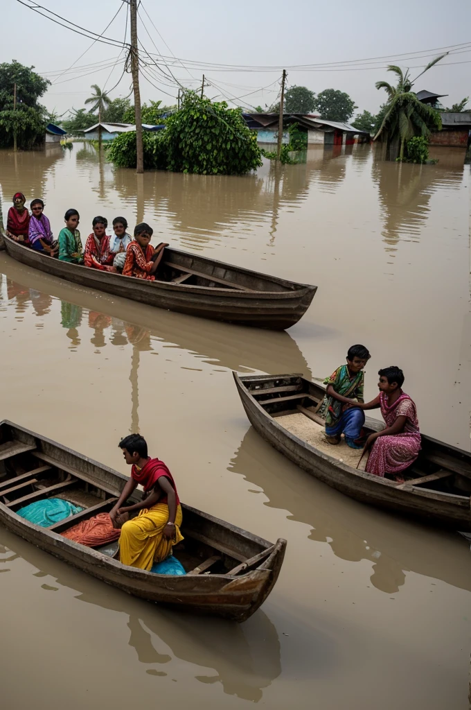 Bangladesh Sunamganj is flooded, a boatman, a gay bride and her husband and two boys and girls. Houses and houses drowned in Pichon alone, and some people from other boats rescued them.