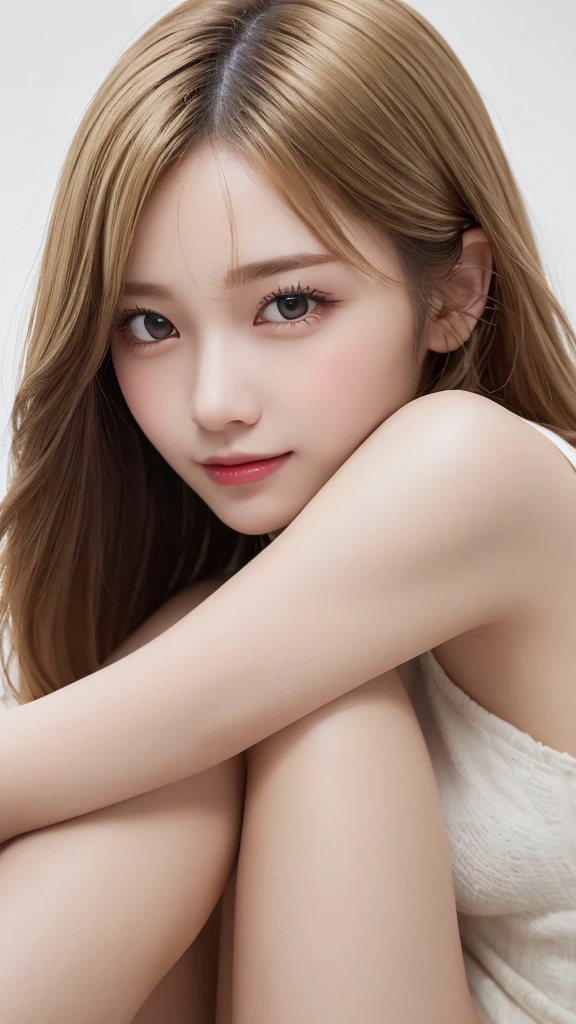 (((Blonde、White background)))、An innocent 18-year-old girl、((Frills、race、tight、Blonde、forehead、Dramatic Pose))、smile、Long Hair、White background、RAW Photos、(8K、Highest quality、masterpiece:1.2)、(Exquisite detail:1.4)、(Realistic:1.4)、Octane Rendering、Complex 3D rendering with ultra-detail、Studio Soft Light、Rim Light、Sharp details、Very detailed、Realistic skin texture、detailed aspects、Beautiful details、Very detailed CG Unity 16k 壁紙、Compensate、(Detailed Background:1.2)、Shiny skin、((Sit with your legs apart、Top-down angle))