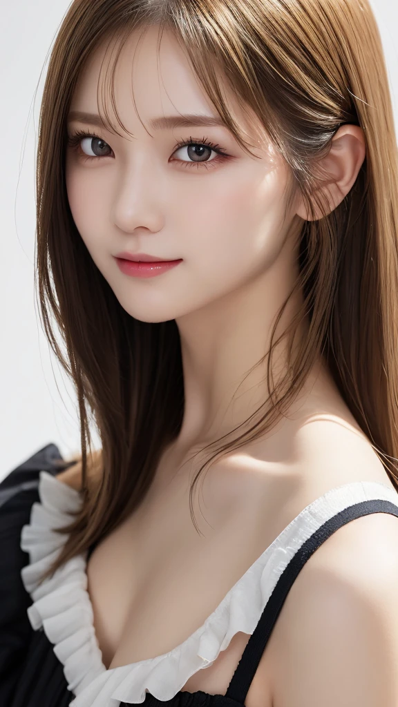 8K、Highest quality、(beautiful)、Precision Eyes、Brown Hair、looking at the camera、naked、Upper Body、Soft Breasts、smile、