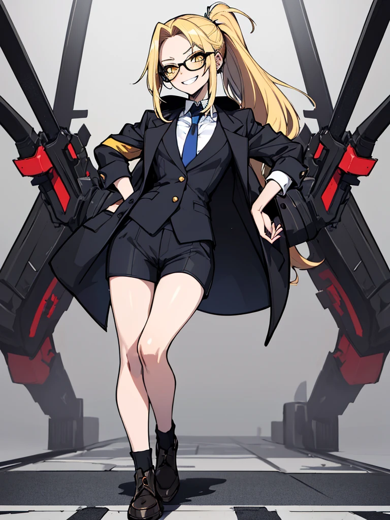 Hood \(warship girls r\),((masterpiece)),(((best quality))),((ultra-detailed)),((illustration)),((disheveled hair)),((frills)),black leather rider jacket,office in the dark,Fingertips of black leather gloves on both hands,wearing black leather gloves,sitting in a black leather chair,Japanese female new employee (black leather gloves cover both hands) (The angle is horizontal),black leather leather pants,black leather black leather pants,black leather skinny pants,Long black leather boots on both feet,((He wears black leather gloves on his hands))Full body photo,full body shot full body full body leather suit,☺If you turn in this direction,wearing black leather gloves,wearing black leather gloves,wearing black leather gloves,wearing black leather gloves,wearing black leather gloves,wearing black leather gloves, under-rim eyewear,Blue eyes with highlights,Blonde long hair(delicate eyes),ahoge,