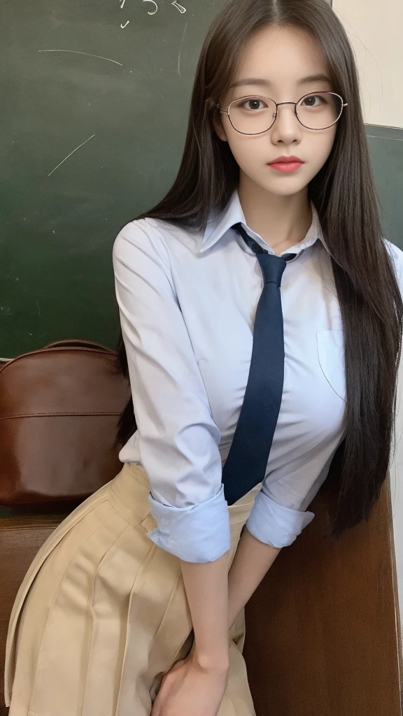 (Actually, High resolution:1.3), 2 girl with a perfect body, Slim face and eyes , big breast , Student Uniform , Big Ass , In School , Wearing Glasses