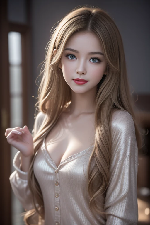 Beautiful detailed girl, Very detailed eyes and face, Beautiful attention to detail, Large file size, High resolution, Very detailed, Highest quality, figure, Very detailed, The finer details, Highest quality, 8k wallpaper, Cinema Lighting,16-year-old female student, Taking off the uniform、Naked、Blonde、Long Hair,, The look of temptation, smile、The body is slim, Young Face, Small Breasts Information