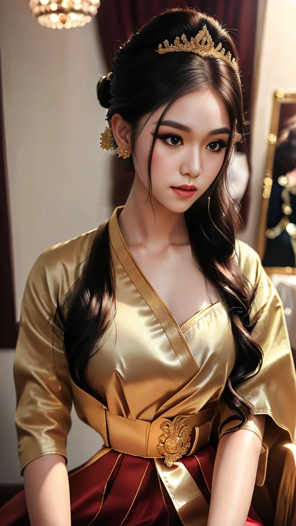 (hyperrealistic), (illustration), (high resolution), (8K), (extremely detailed), (best illustration), (beautiful detailed eyes), (best quality), (ultra-detailed), (masterpiece), (wallpaper), (photorealistic), (natural light), (rim lighting), (detailed face), (high detailed realistic skin texture), (anatomically correct), (solo), (1 girl), (high detailed realistic hair), (caramel hair:1.35), (heterochromic eyes), (detailed eyes), (light yellow eyes:1.37), (sparkling eyes), (realistic big breasts:1.5), (exposed nipples breasts:1.35), (long legs), (slender abs), (dynamic pose), (closed tiny mouth:1.3), (nsfw), (concentrated expression), (topless), (red lipstick:1.3)