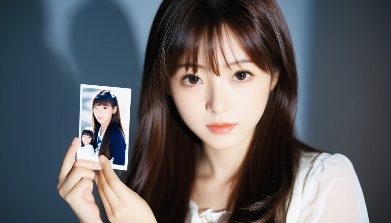 best quality, masterpiece,
 Analog photo of Japanese idol girl, looking at viewer, long hair, Headshots, hold one's cheek with one hand, enlargement, very beautiful detailed face, medium chest, (Cute face, looks tempting), eye level,
professional photos, high contrast exposure, soft bokeh, high key light, solid shadow, soft bokeh