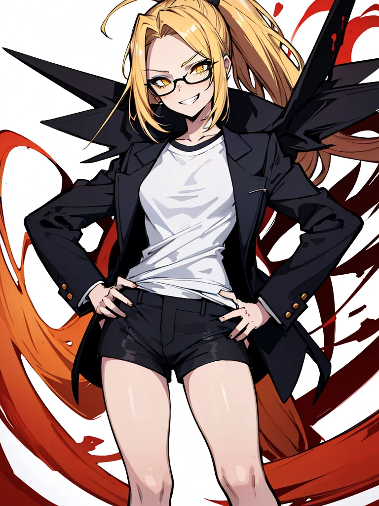 girl, blonde hair, disheveled hair, short girl, strong girl, bangs to one side, messy hair, long hair, ochre eyes, zzz style, game, sitting, Belobog Industries, red drawings on the body, proportional body, teenage body, modern clothes, dull clothes, beautiful figure, Zenless Zone Zero, Hoyoverse