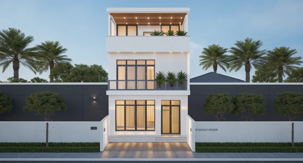 PLATFORM KTHOUSE, 1 morden villa,1large yard, 1 road runs in front of the house, (RAW photo, real, best quality, masterpiece:1.2), look morden minimalist, 1 road in front of the house, dynamic lighting:1.3, (hyper realistic, photo-realistic:1.2), high quality, (dark lighting:1.2), perfect lighting, archdaily, no human, light at 12 noon, light in door:1.2