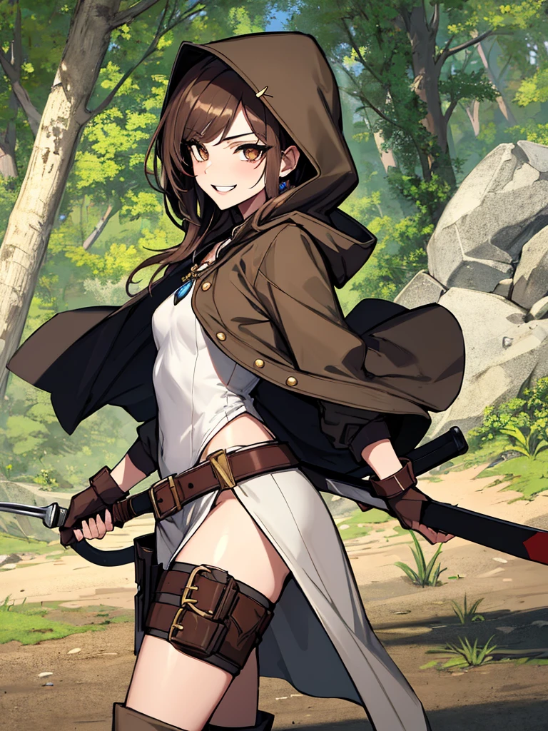 ((1 man, brown hair, green eyes)),((with torn clothes, with an open white blouse with Bhutan, brown ripped pants)),((with a sword belt, with shit)),((holding a wooden magic staff)),((with a tired look and a kind smile)),walking on the medieval street during the day