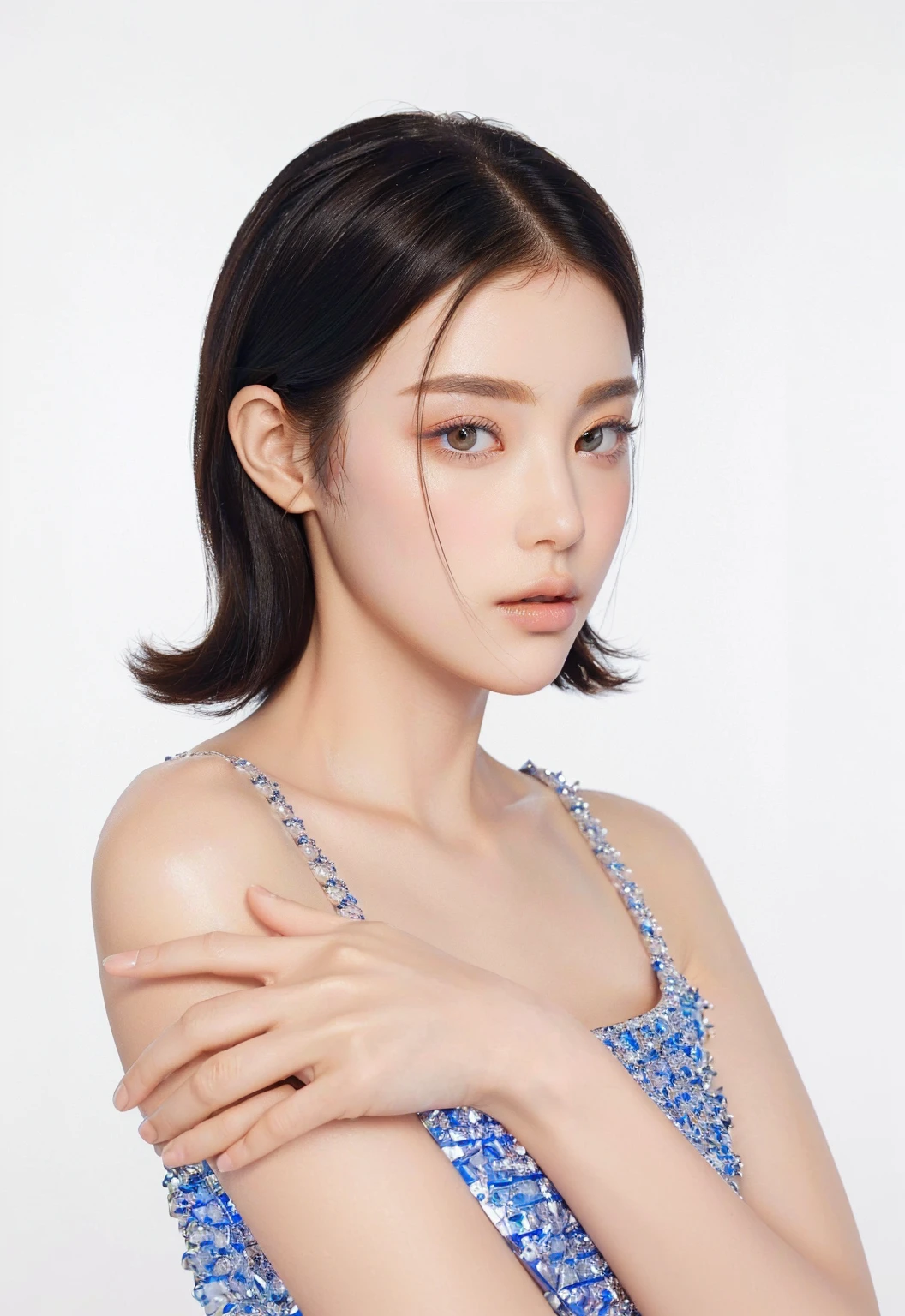 ((Best Quality, 8K, Masterpiece, : 1.3)), Sharp, Sharp, Beauty: 1.2, Perfect Body Beauty: 1.4, Slim Abs: 1.2, ((Layered Hairstyle, Big: 1.2)), Highly Detailed Face and Skin Texture, Detailed Eyes, Double Eyelids, looking at the camera, cute pink tone makeup