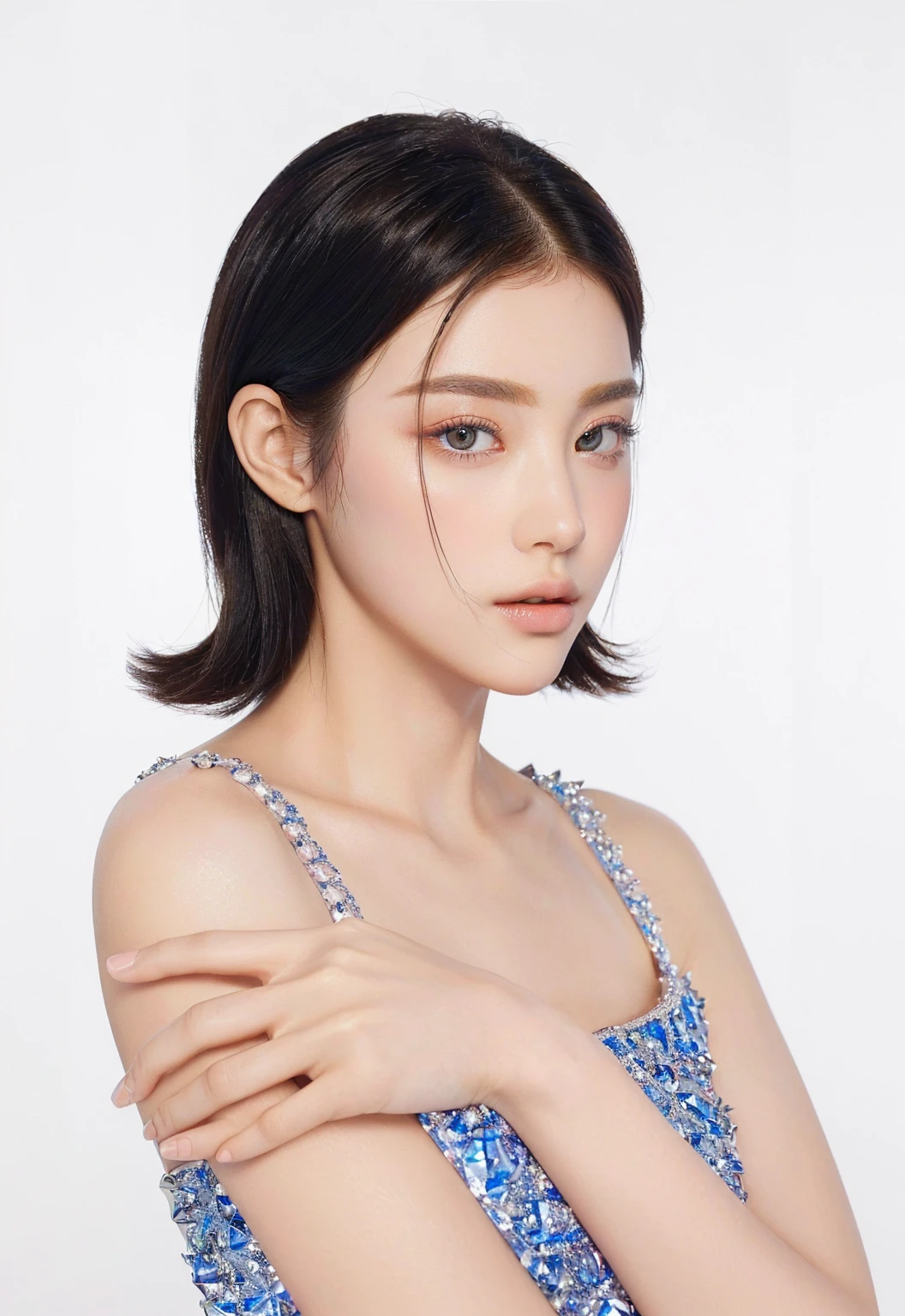 ((Best Quality, 8K, Masterpiece, : 1.3)), Sharp, Sharp, Beauty: 1.2, Perfect Body Beauty: 1.4, Slim Abs: 1.2, ((Layered Hairstyle, Big: 1.2)), Highly Detailed Face and Skin Texture, Detailed Eyes, Double Eyelids, looking at the camera, cute pink tone makeup