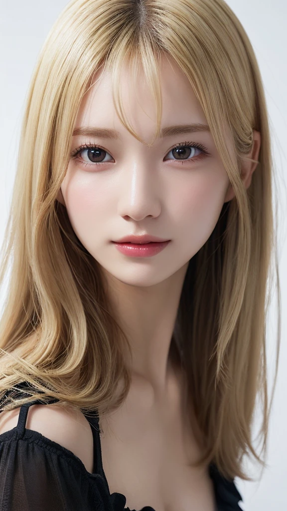 (((Blonde、forehead、Blonde、White background)))、An innocent 18-year-old girl、((Frills、race、tight、Blonde、forehead、Dramatic Pose))、smile、Long Hair、White background、RAW Photos、(8K、Highest quality、masterpiece:1.2)、(Exquisite detail:1.4)、(Realistic:1.4)、Octane Rendering、Complex 3D rendering with ultra-detail、Studio Soft Light、Rim Light、Sharp details、Very detailed、Realistic skin texture、detailed aspects、Beautiful details、Very detailed CG Unity 16k 壁紙、Compensate、(Detailed Background:1.2)、Shiny skin、Upper body close-up