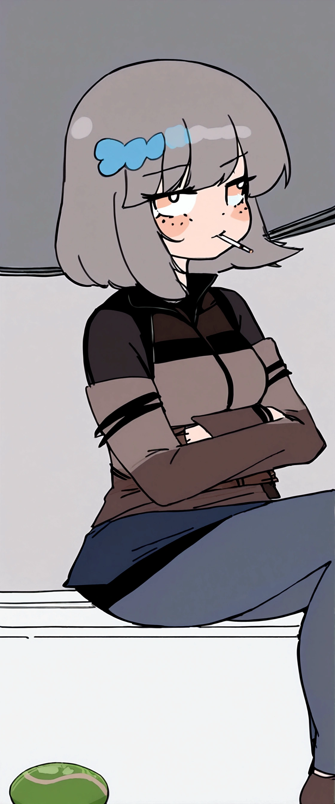 Girl leaning onto a wall while smoking a cigarette