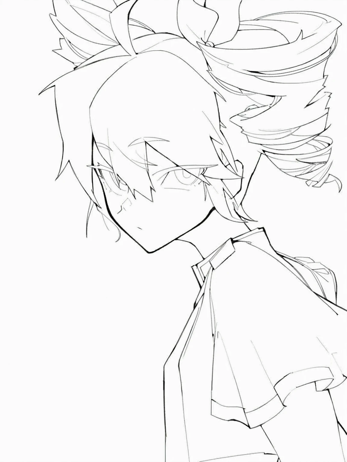 A red ponytail、Drawing of a girl wearing a shirt, Clear anime silhouette, clean Line Art, 强烈的Line Art, Line Drawing, perfect Line Art, bold Line Art, sharp Line Art, thick Line Art, 粗Line Art, Line Drawing!!, thick black Line Art, Thick outline, Line Art, Flat anime-style shadows, simple Line Art, Clean and detailed anime style, Accented teto