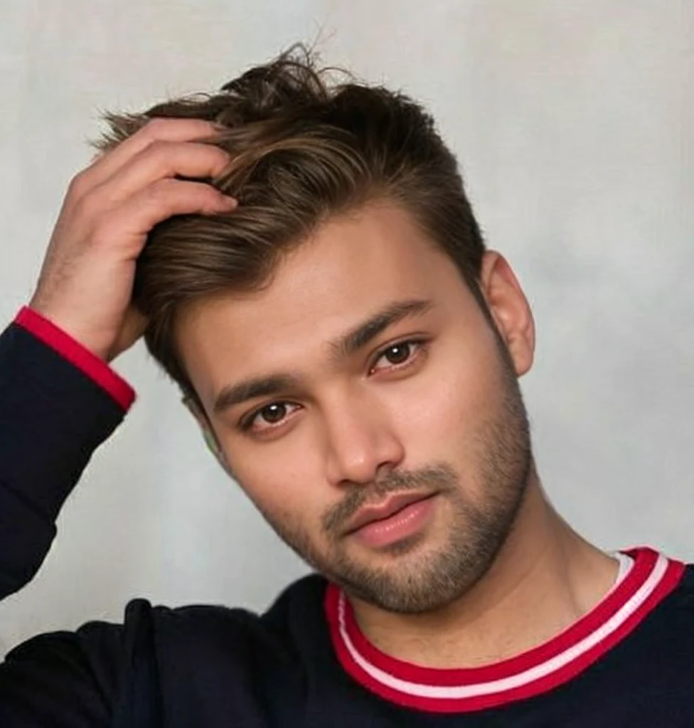 A beautiful young bearded man with highly detailed skin.