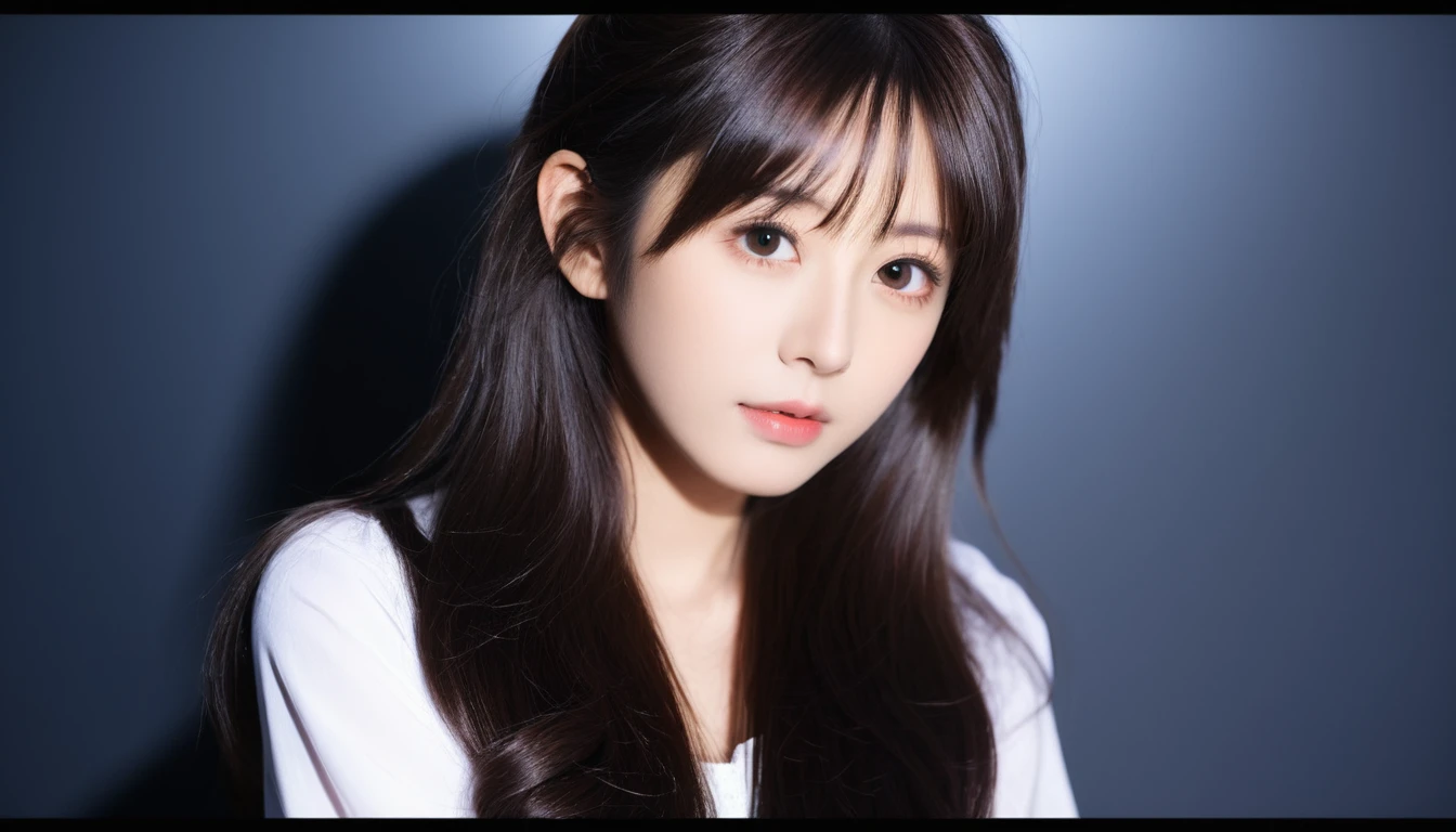 best quality, masterpiece,
 japanese idol girl, looking at viewer, long hair, Headshots, hold one&#39;s cheek with one hand, enlargement, very beautiful detailed face, medium chest, (Cute face, looks tempting), eye level,
professional photos, high contrast exposure, soft bokeh, high key light, solid shadow