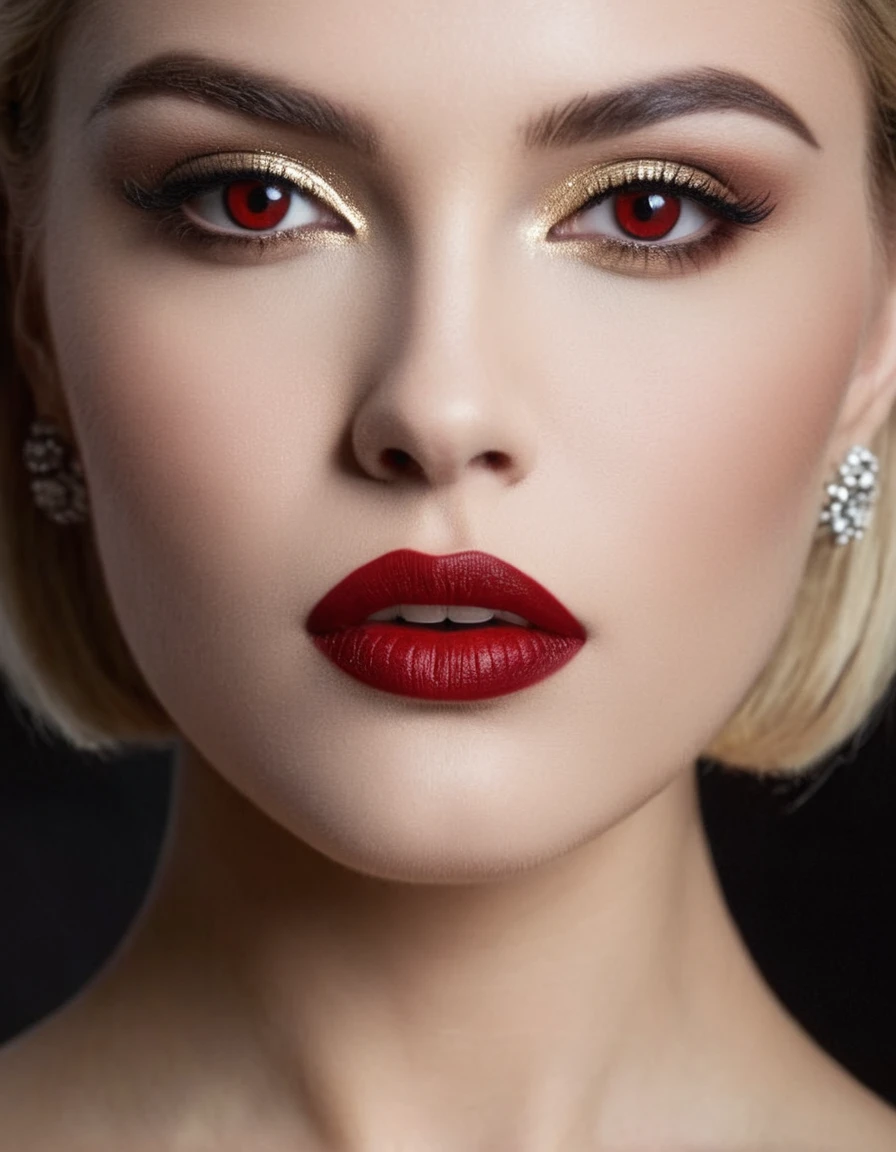 Blonde woman with big big ass red eyes