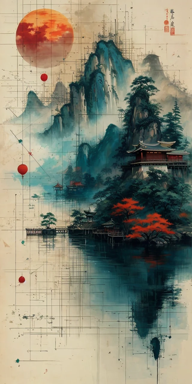 Make a image of Japanese scenery painting