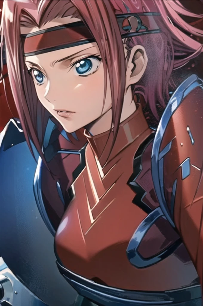 (best quality, masterpiece:1.3),kallencodegeass,(pilotsuitr2:1.3), extremely detailed,1girl,(colorful),(finely detailed beautiful eyes and detailed face),blue eyes,red hair,cinematic lighting,extremely detailed CG unity 8k wallpaper,solo,serious,cockpit,(cowboy shot:1.3),(red headband:1.3)