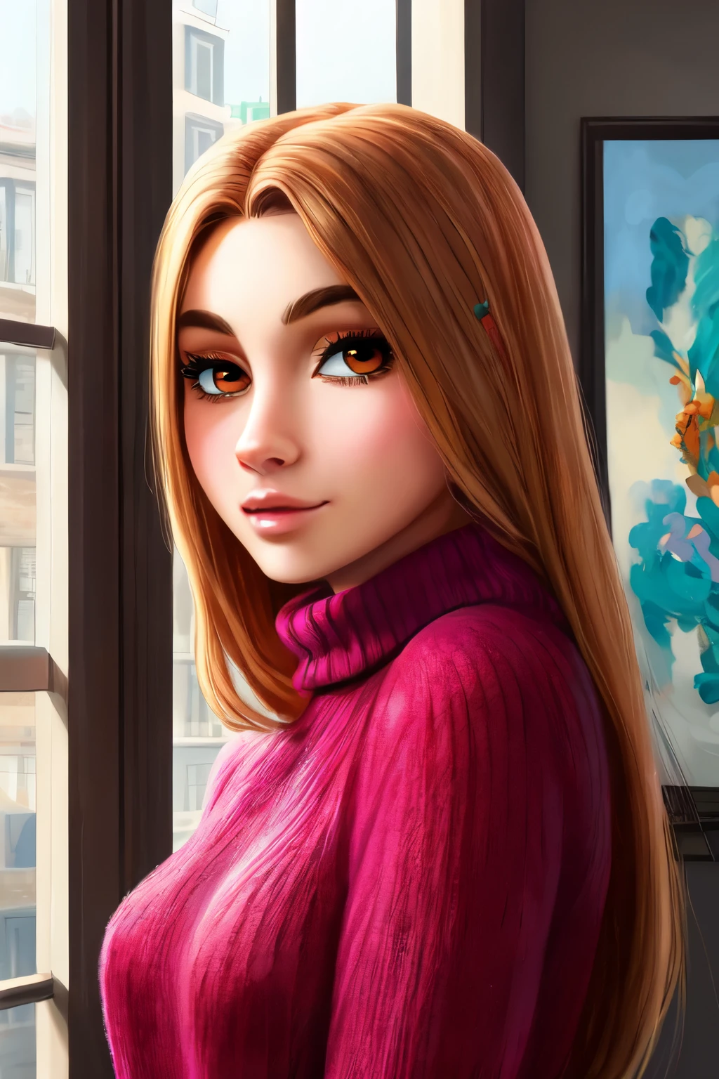 ((best qualityer)), ((work of art)), (detailded), 1 girl, shoulder to shoulder sweater, 