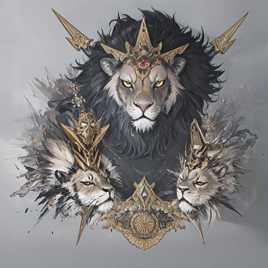 mictecacihuatl lion god of death black and grey vector style , highly detailed lion as face with feather headdress