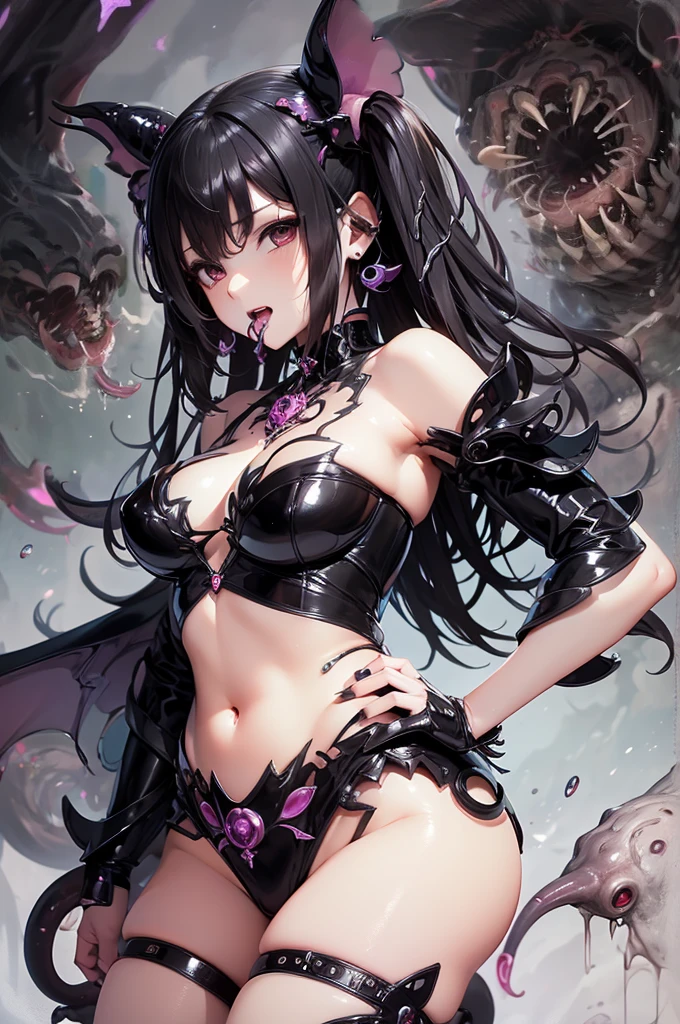 ((best quality)), ((highly detailed)), masterpiece, Succubus-style magical girl. Tentacles growing from her body. Tentacles with a mouth.