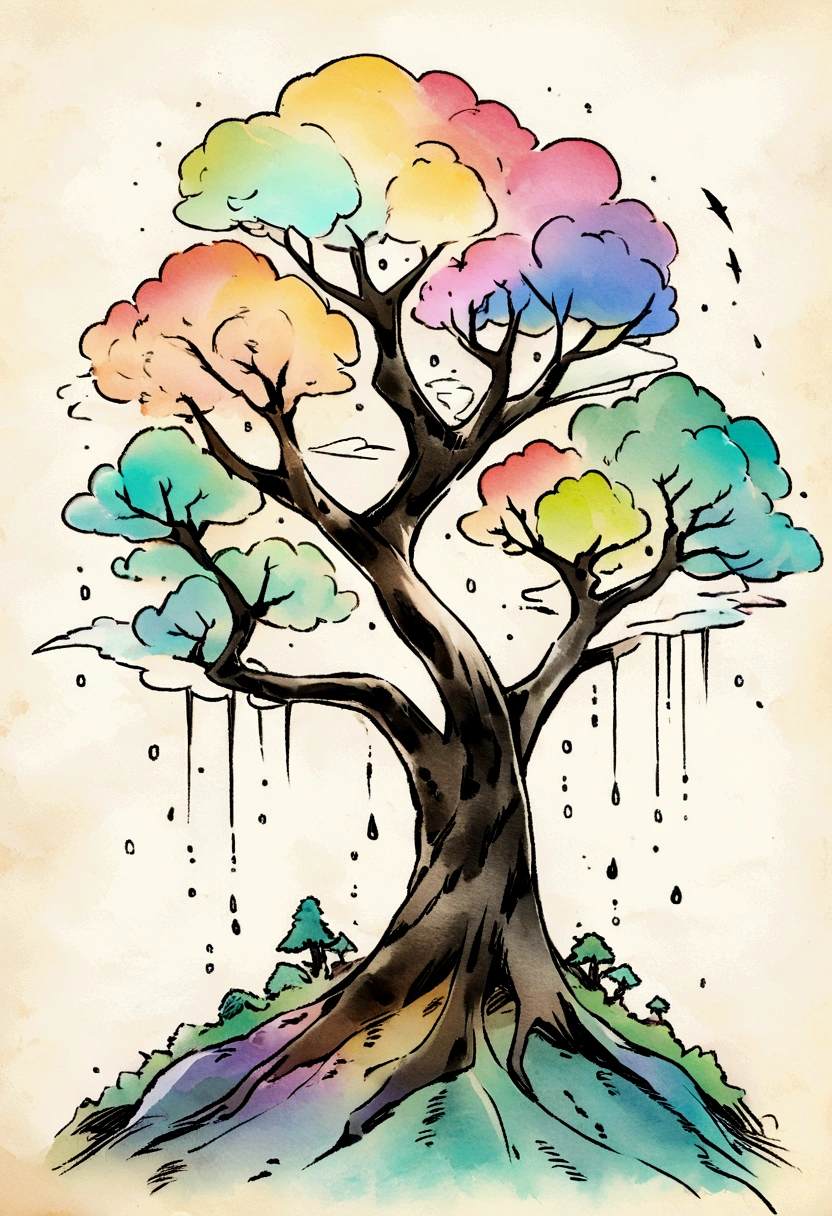 Creative and visual representation of a tree, Various styles and variations will stimulate your imagination.
Magical cosmic colors, Rice paper texture, Digital ink. Wet Cloud to Wet Cloud