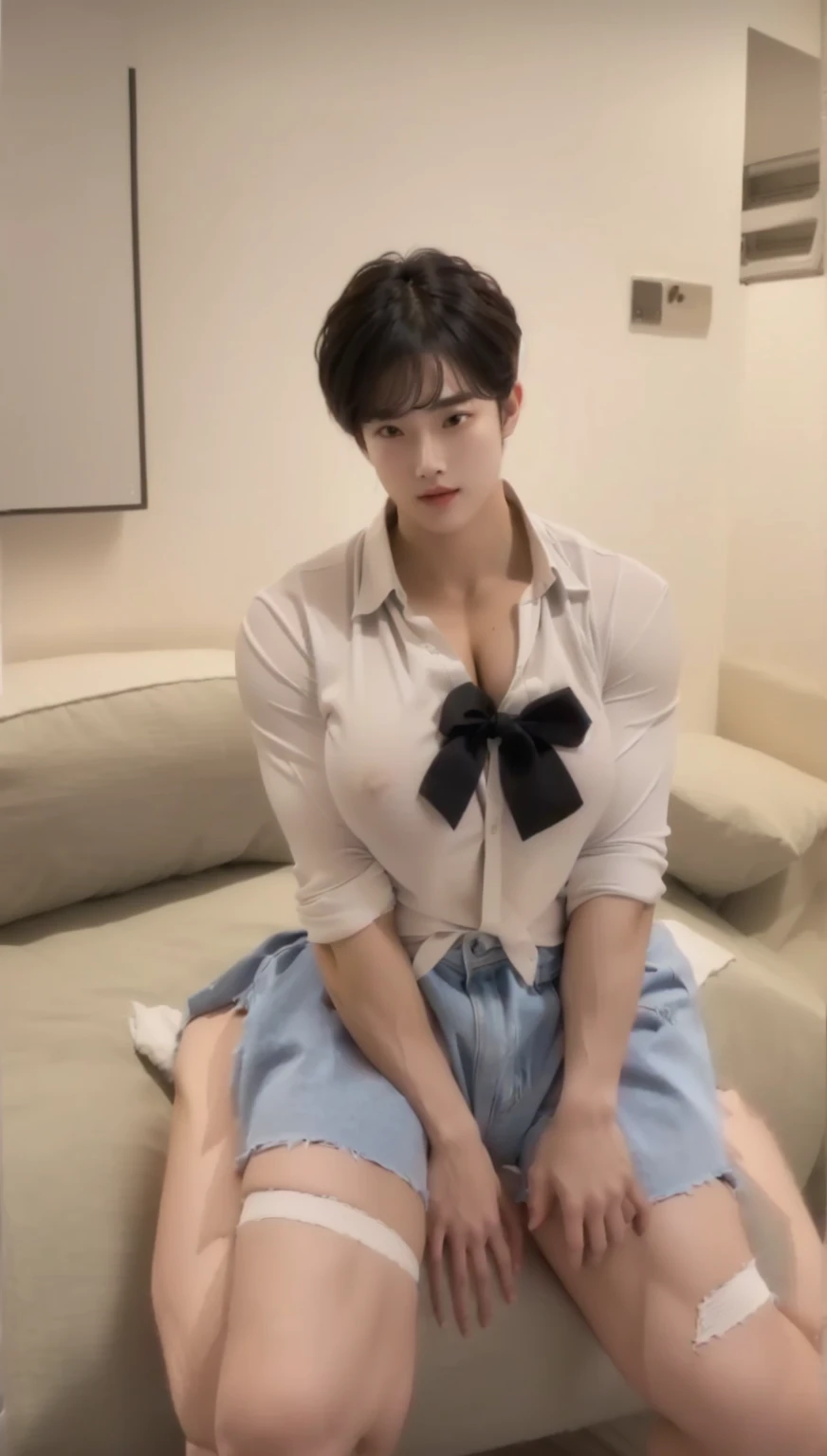  ,see-throgh,mini shirt,plump ,muscular,hyper pecs