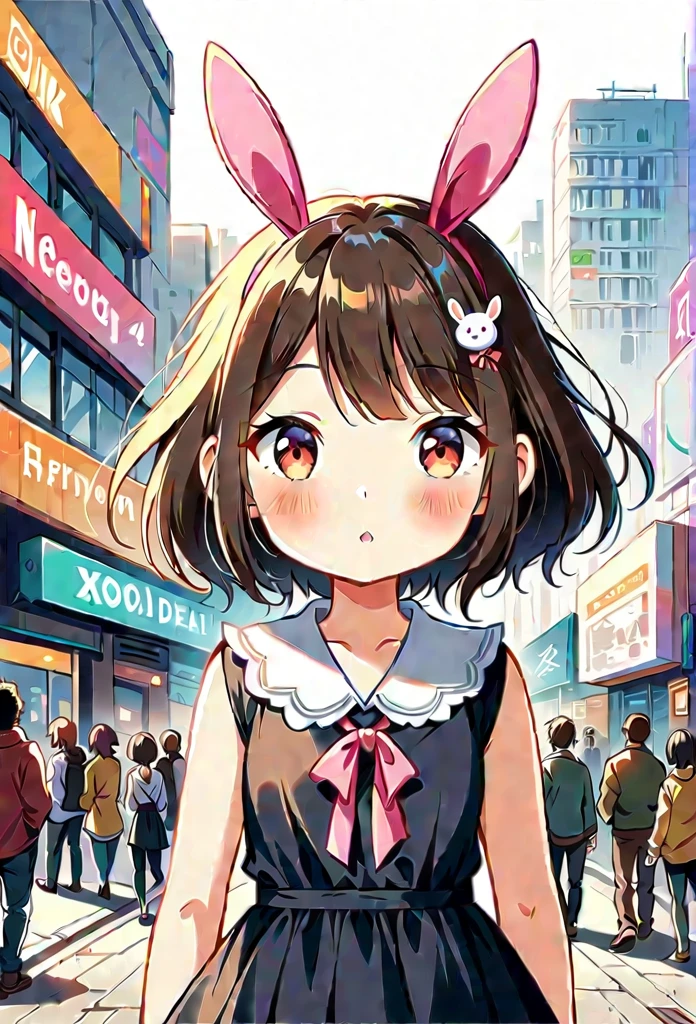 anime girl with bunny ears and a black dress in front of a crowd of people, bunny girl, decora inspired illustrations, zerochan art, trending on artstation pixiv, official artwork, by Shinoda Toko, digital art on pixiv, pixiv style, clean detailed anime art, splash art anime loli, top rated on pixiv