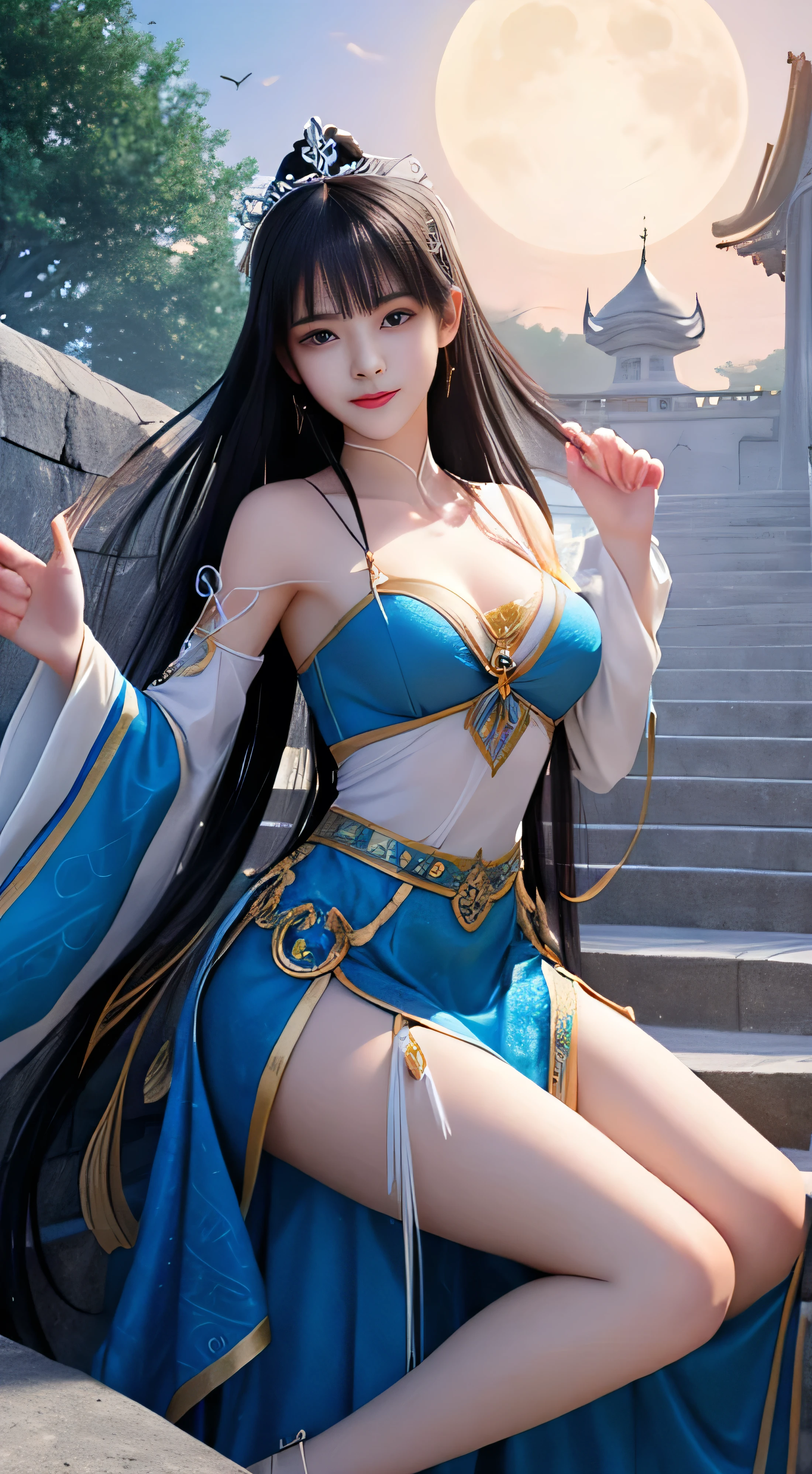 scenery under moonlight，The ancient costume goddess has a unique style。Her gorgeous outfit sparkles，revealing her private par,t skirt swaying in the breeze，Looks elegant and dynamic。Her eyes were full of playfulness，As if blending into this peaceful nature。

The costume goddess is wearing a pair of fashionable high heels，It seems incompatible with her elegant temperament，But it adds a touch of mystery and sexiness invisibly。。Her feet stepped on the bluestone，like dancing on the ground，Every step is full of grace。

under the moonlight，The scenery is more hazy and beautiful。，fairy beauty。Her behavior is playful and cute，Make people want to get closer，Discover her inner secret。

，Ancient costume goddess and beautiful landscape painting。she smiles，sports，Everything is full of poetry，It&#39;s intoxicating，Inextricable。，，，white skirt，，sit on the floor，，front，white high heels，，beautiful ass，showing genitals，No pants