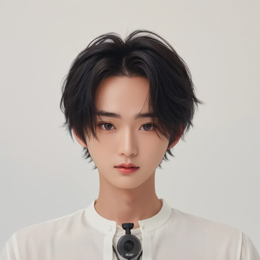 Best Quality, 8k, Masterpiece, (Portrait: 1.3), (photo realistic:1.4), (hyper realistic:1.4), Sharp Focus, looking at viewer, (smoother lighting:1.1), (increase cinematic lighting quality:0.9), realistic lighting, backlighting, light on face, ray trace, (brightening light:1.2), (Increase quality:1.4), sharp detail, (best quality real texture skin:1.4), finely detailed eyes, black_eyes, finely detailed face, 25 year old Korean man, (white formal_shirt:1.4), (Create an image maintaining the original base model hairstyle:1.5)