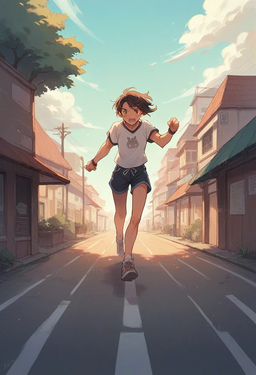 Sazae-san anime woman running with dog